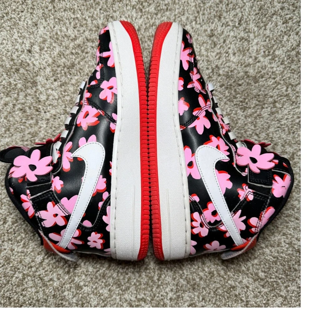 Nike Air Force‎ 1 Size 5.5Y Mid Black Pink Red Floral Charms DX3365-001 Sneaker